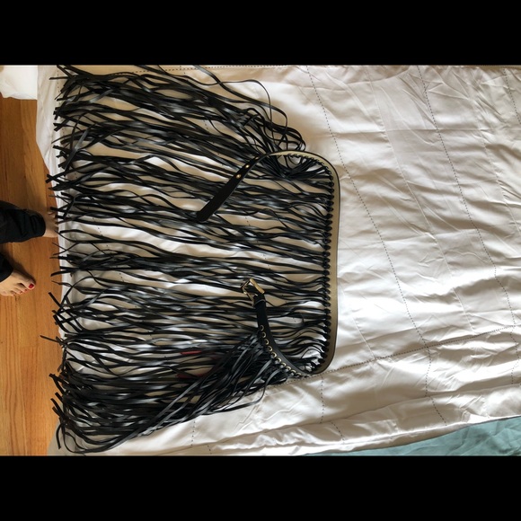 Fringe black leather belt skirt